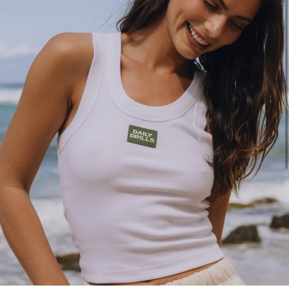 Daily Drills White Tank with Green Accent